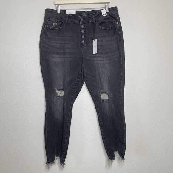 Judy Blue Skinny Jeans 20 Black Knee Distress Button Fly Stretch High Rise Denim - Picture 2 of 11